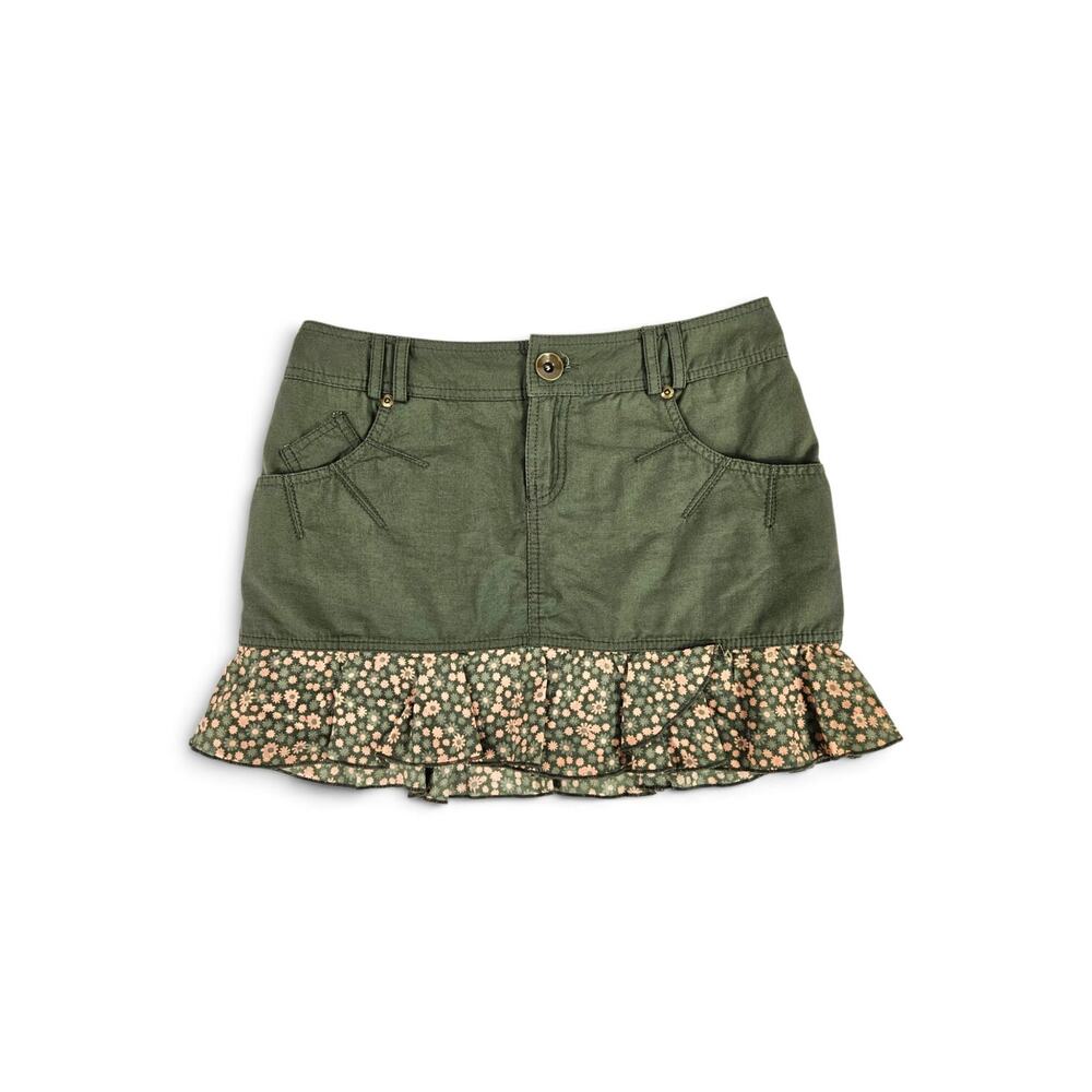 Y2k Euro Mini Skirt Coquette Floral Hem Dark Green Promod - Size Medium